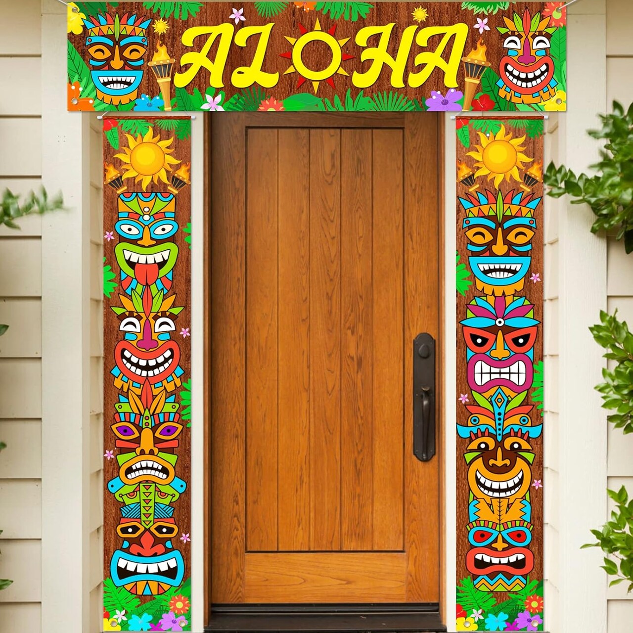 3PCS Hawaiian Luau Party Decorations Tiki Banner, Aloha Banner Welcome Door Porch Signs for Tiki Bar Tropical Moana Carnival Party Jungle Backdrop Wall Hanging Decor Supplies